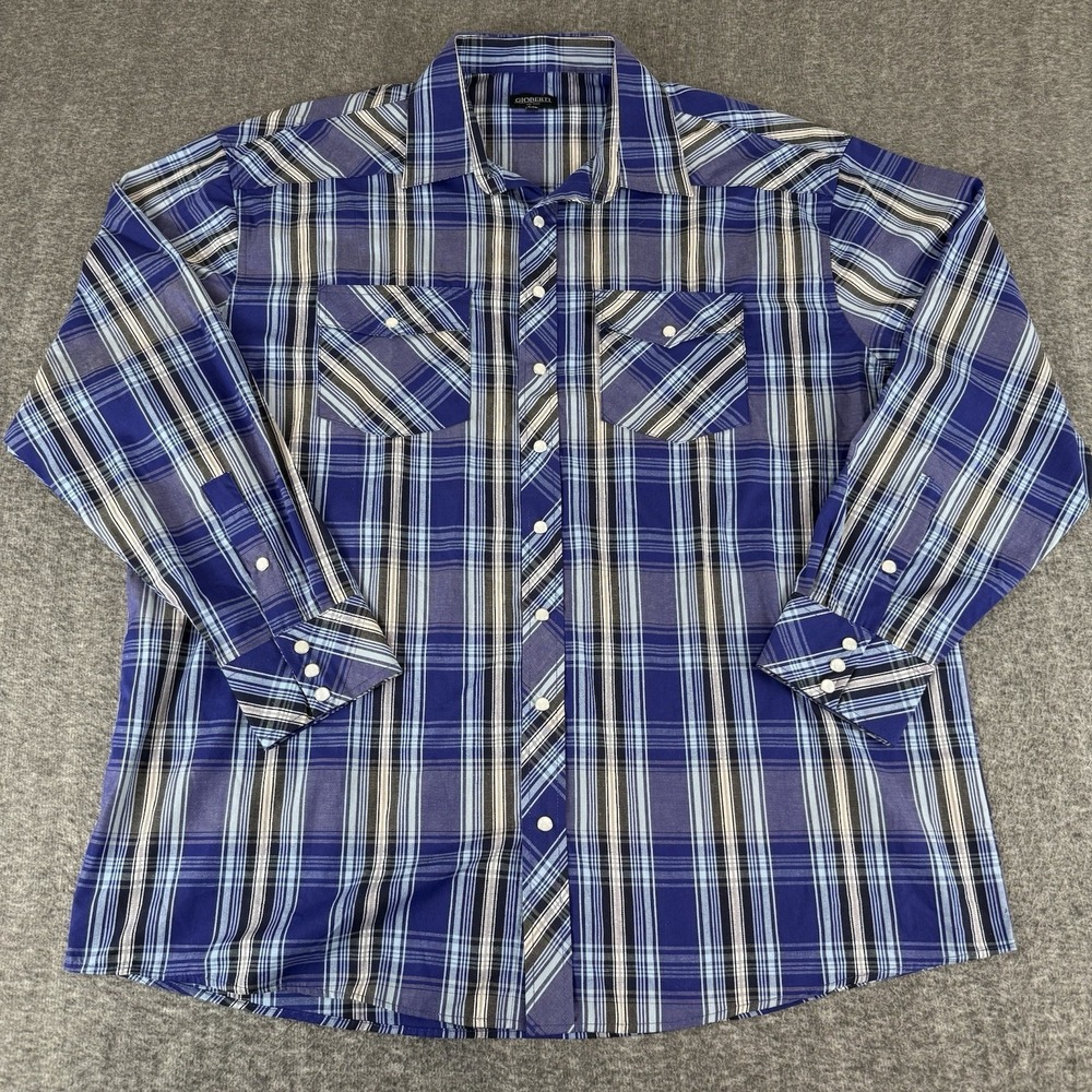 Gioberti Plaid Western Shirt Mens 2XL Purple Blue Pearl Snap Long Sleeve